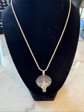 New Sterling Silver with power puff Pendant Necklace with Green Accents